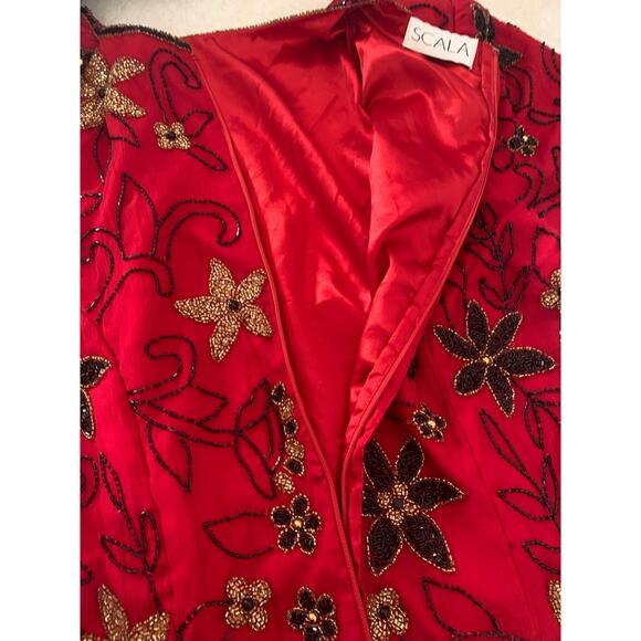 Vintage Scala silk beaded sequin top womans size XL formal red golden girls - Picture 10 of 10